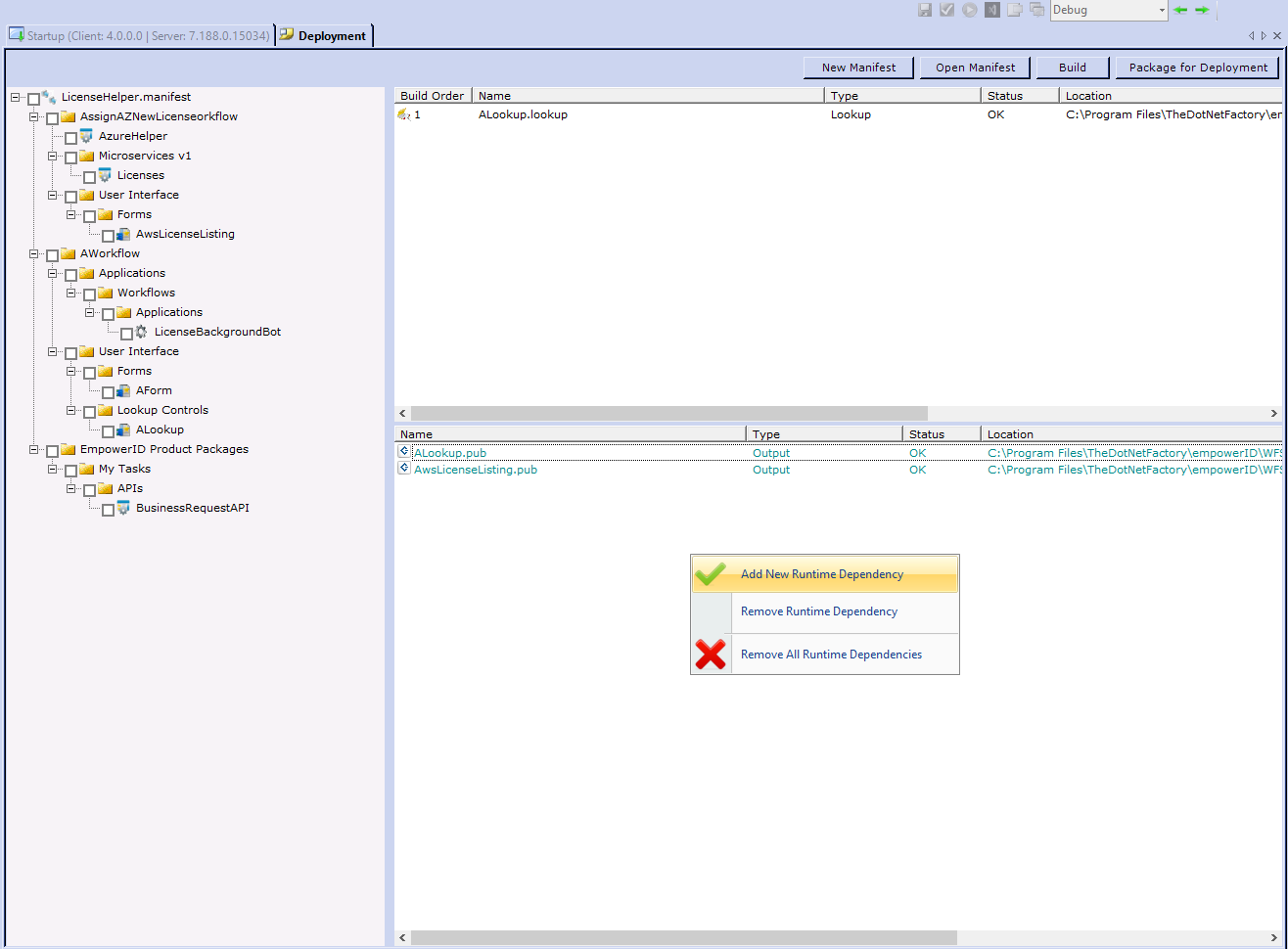 Add runtime dependency menu