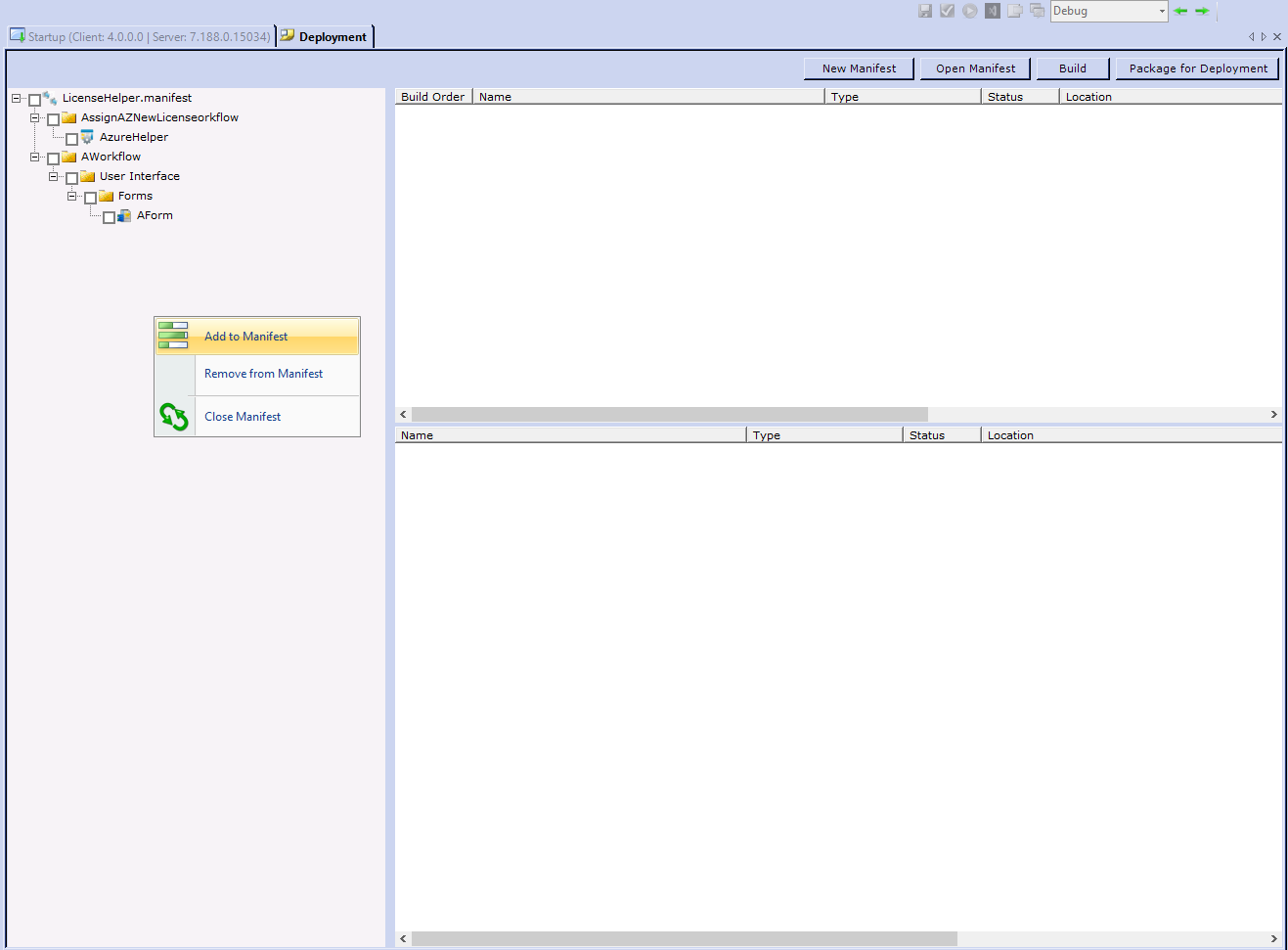 Add to manifest menu
