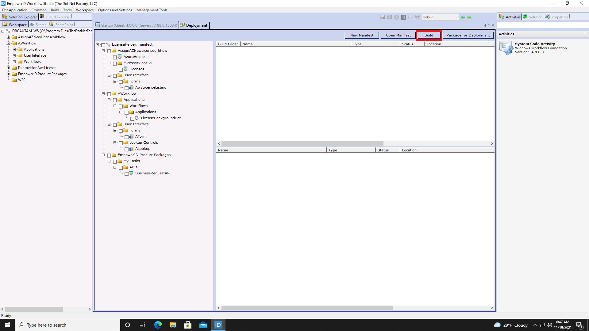 Build manifest button