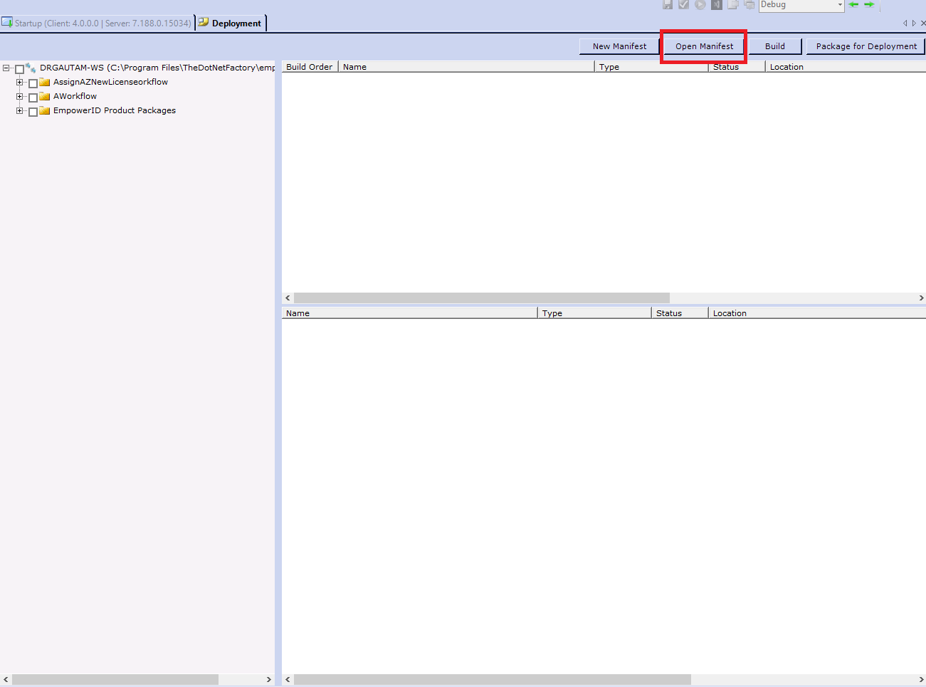 Open manifest button