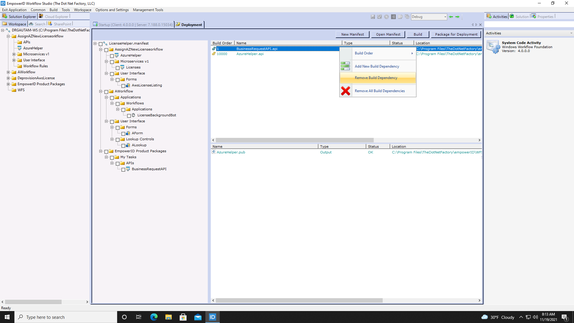 Remove build dependency menu
