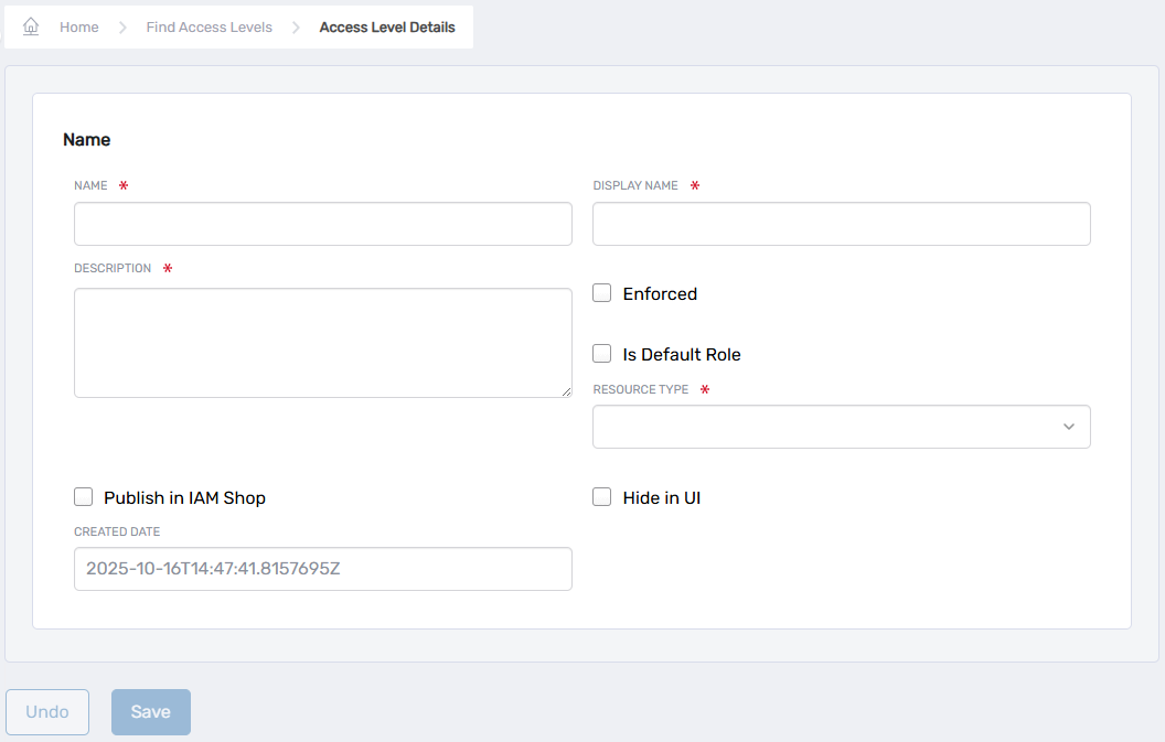 Access Level Details form