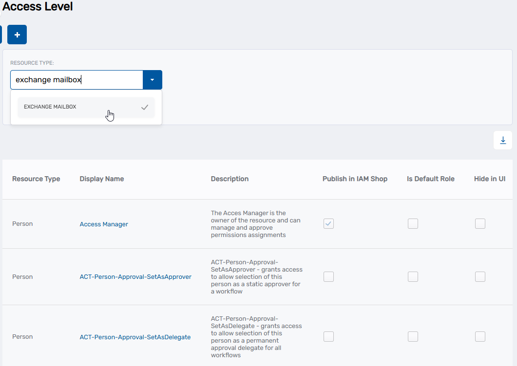 Exchange Mailbox Access Level Resource Type