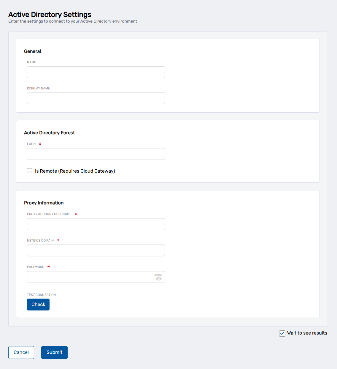 Active Directory Settings Page