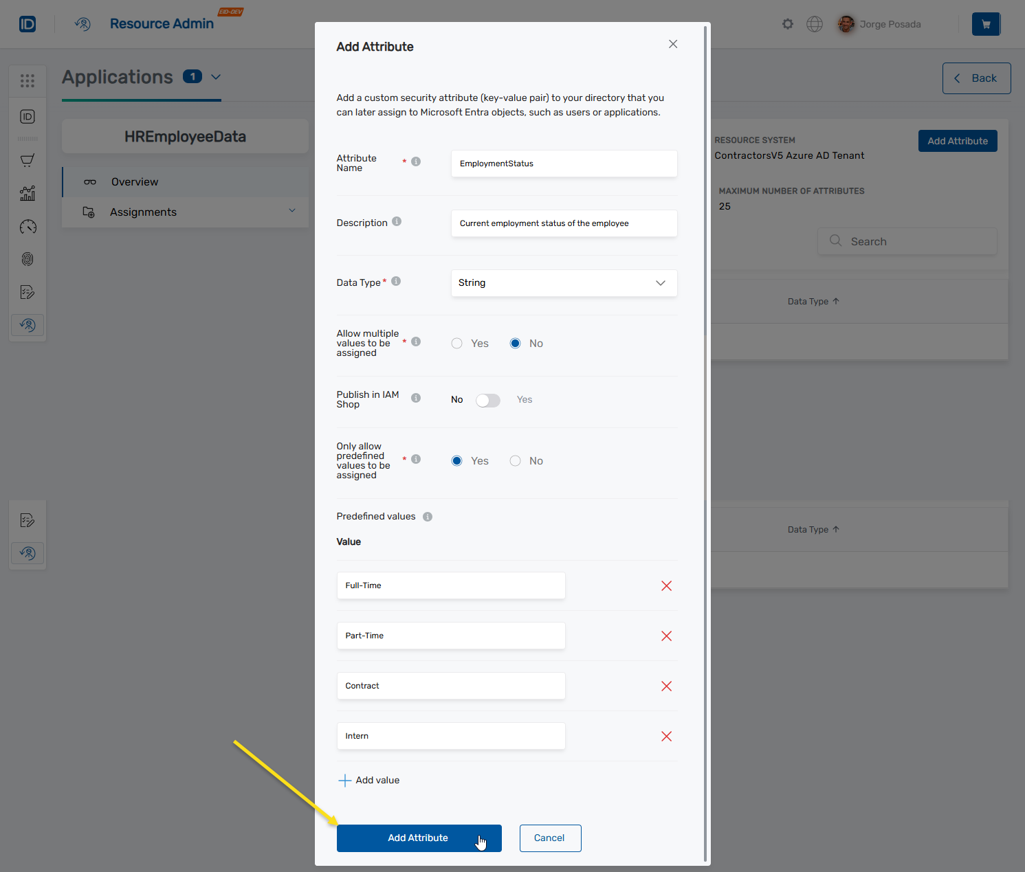 Add Attribute Form Complete Button