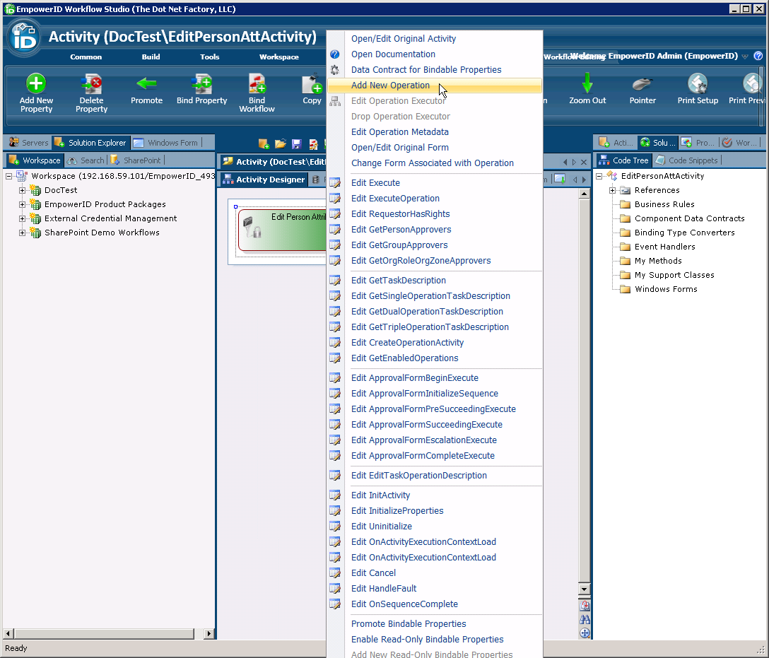 Add new operation context menu