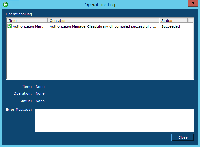 Authorization manager class compiled successfully