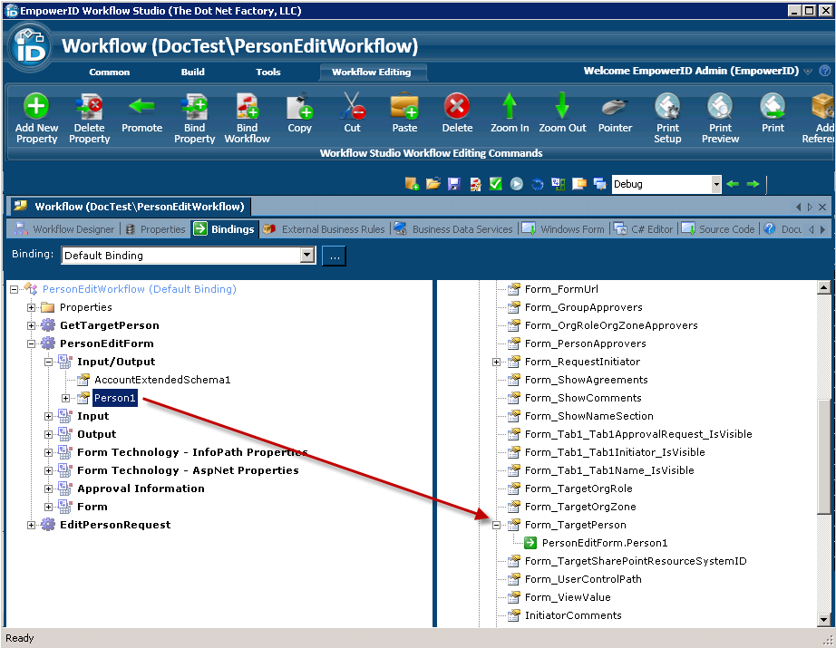 Bind form target person