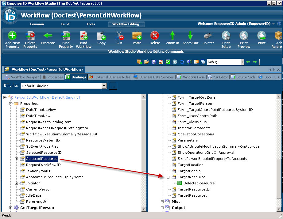 Bind selected resource
