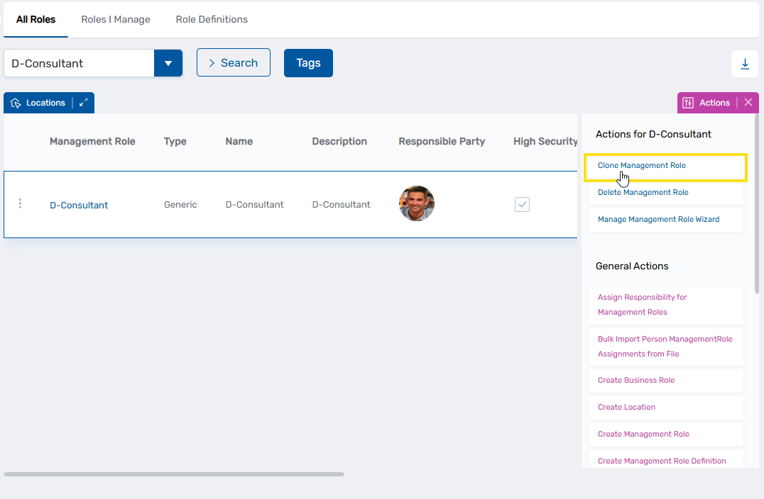 Clone Management Role Definition Action
