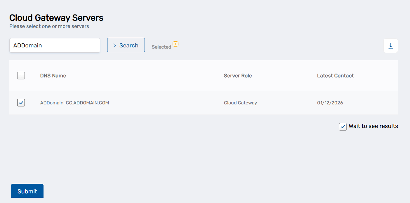 Cloud Gateway Servers Selection Page