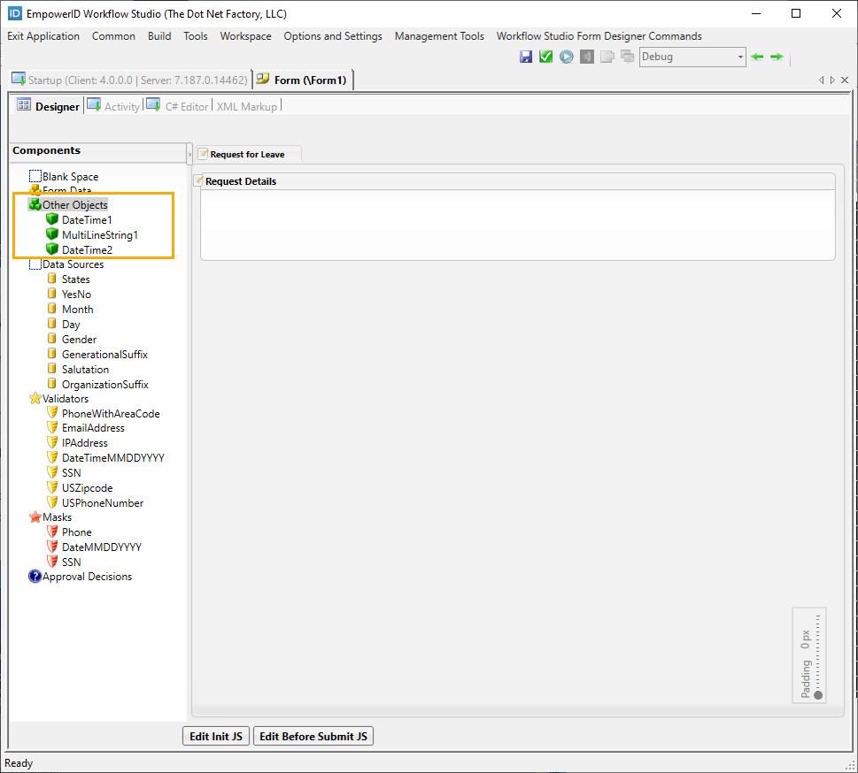 Components tree with primitives