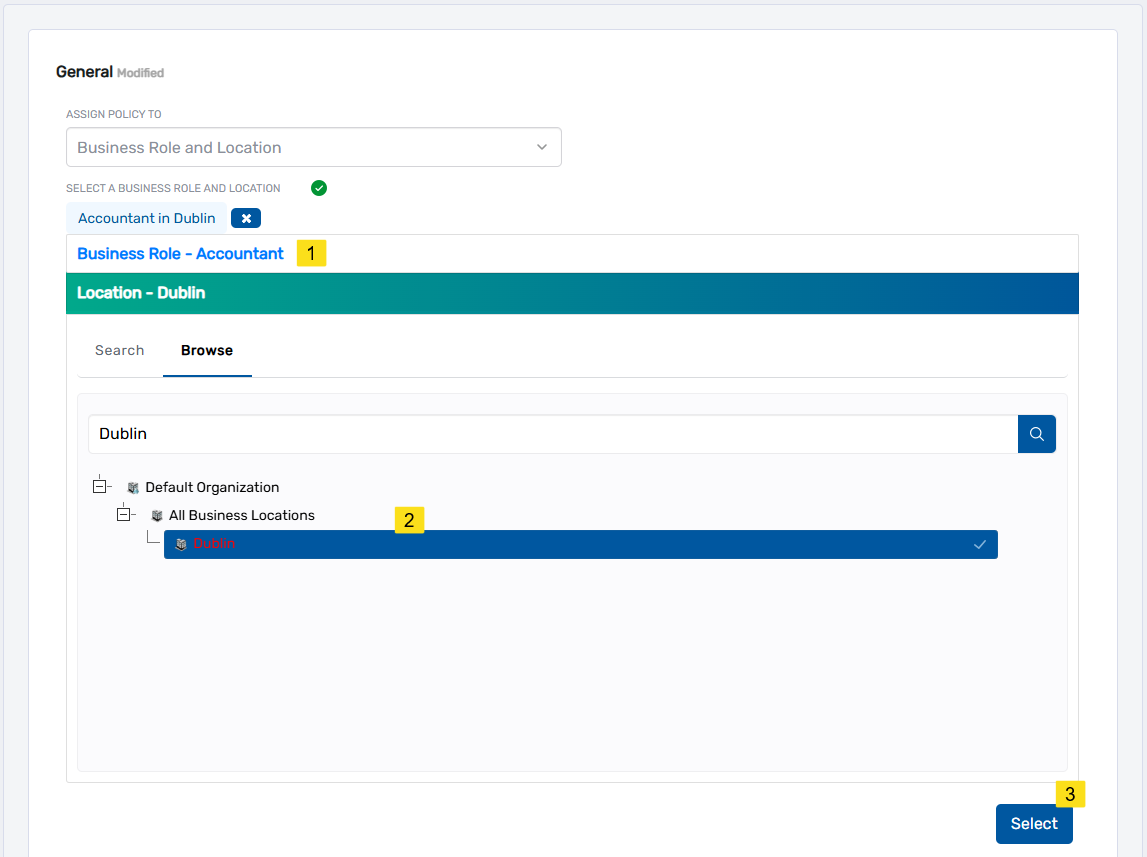 Select Business Role and Location
