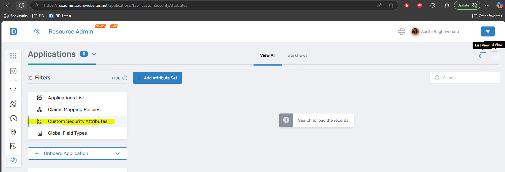 Custom Security Attributes Navigation