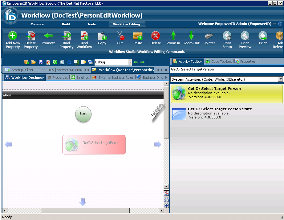 Drag activity onto workflow design surface
