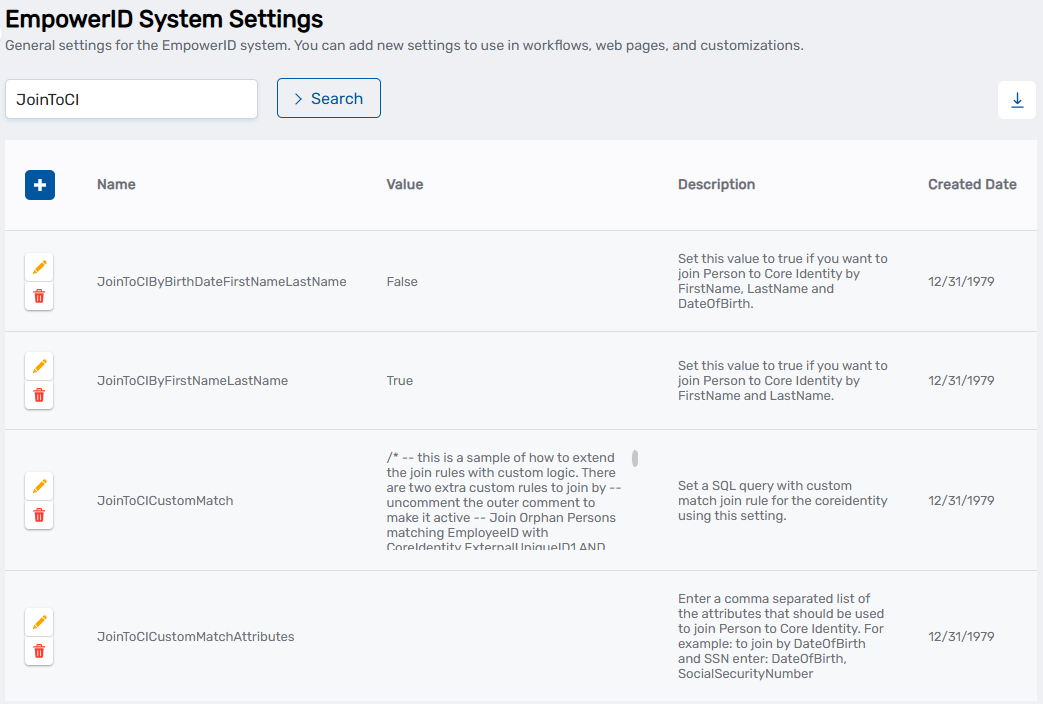 Core Identity Settings
