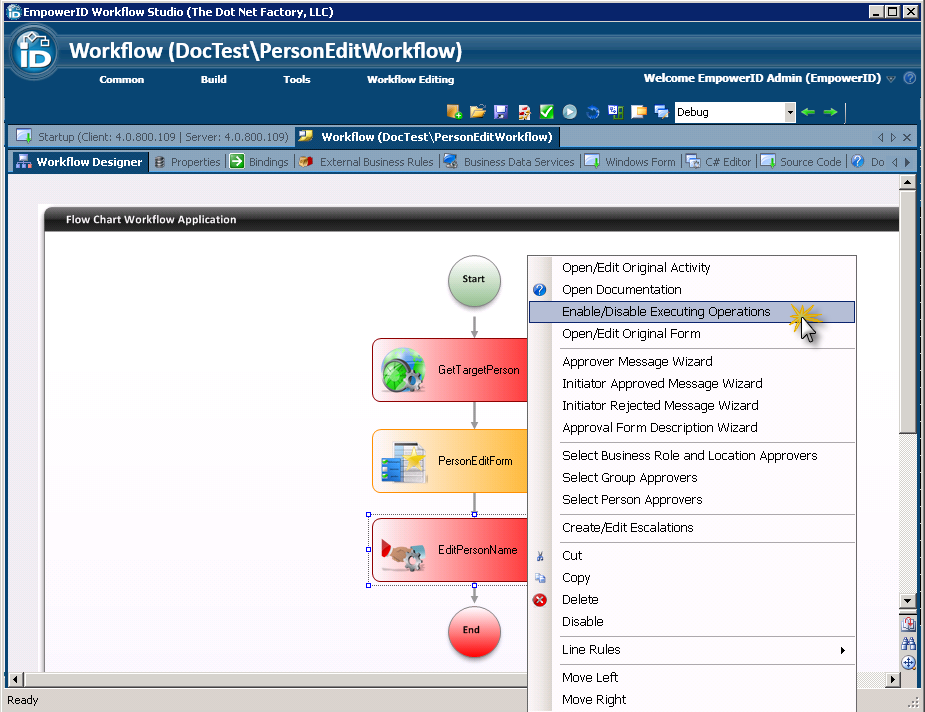 Enable disable executing operations