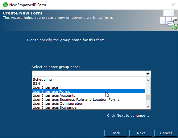 Group selection for dynamic form
