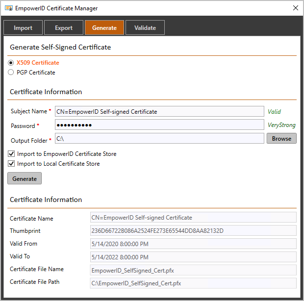 Certificate Manager generate certificate