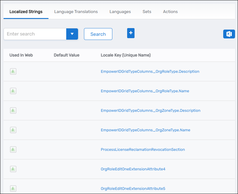 Locale Key Entry page