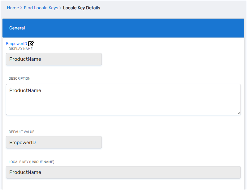 Locale Key Details page