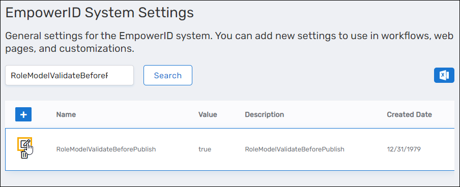 Edit button for RoleModelValidateBeforePublish setting