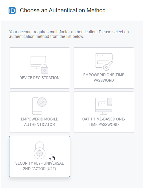 Select Security Key Option