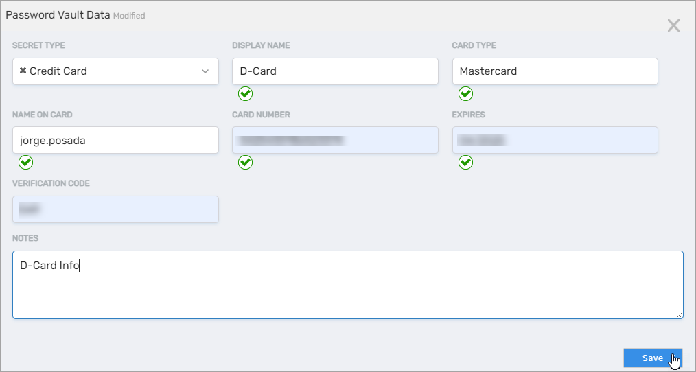 Credit card secret form