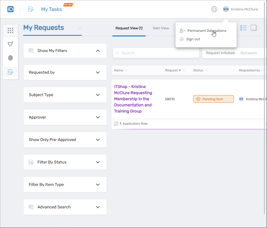 Permanent Delegations Menu