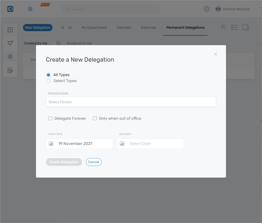 Create Delegation Modal