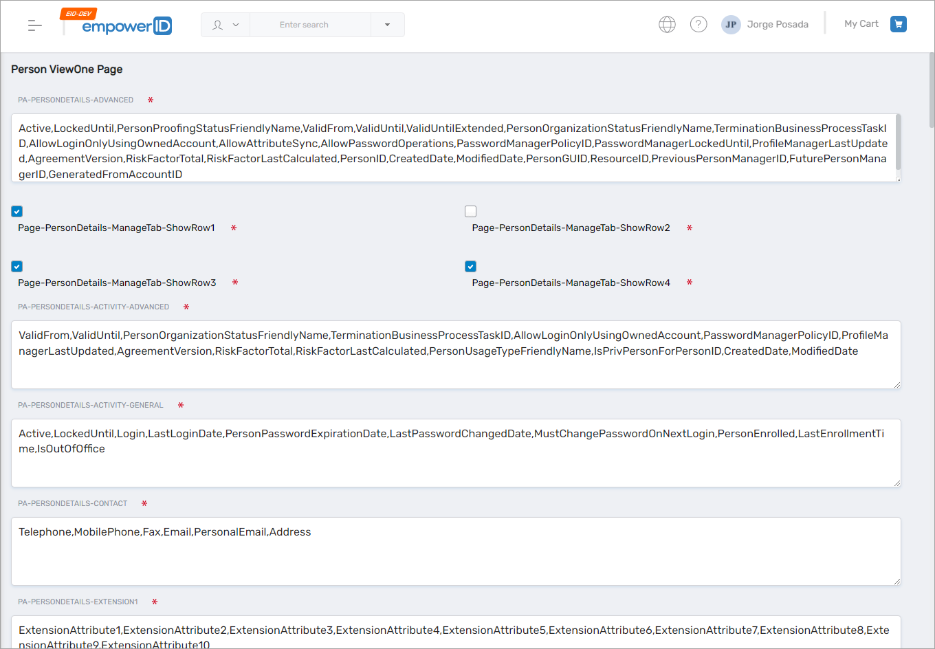 ViewOneAttributeSettings page