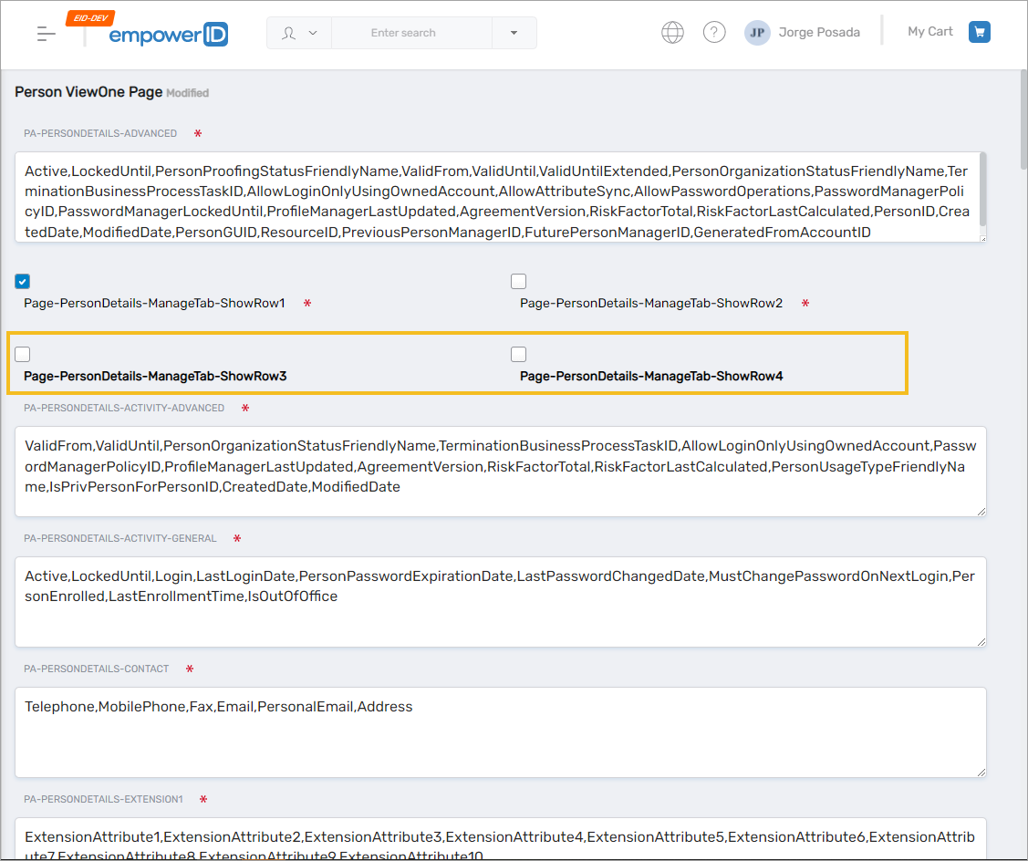Modify View One page attributes