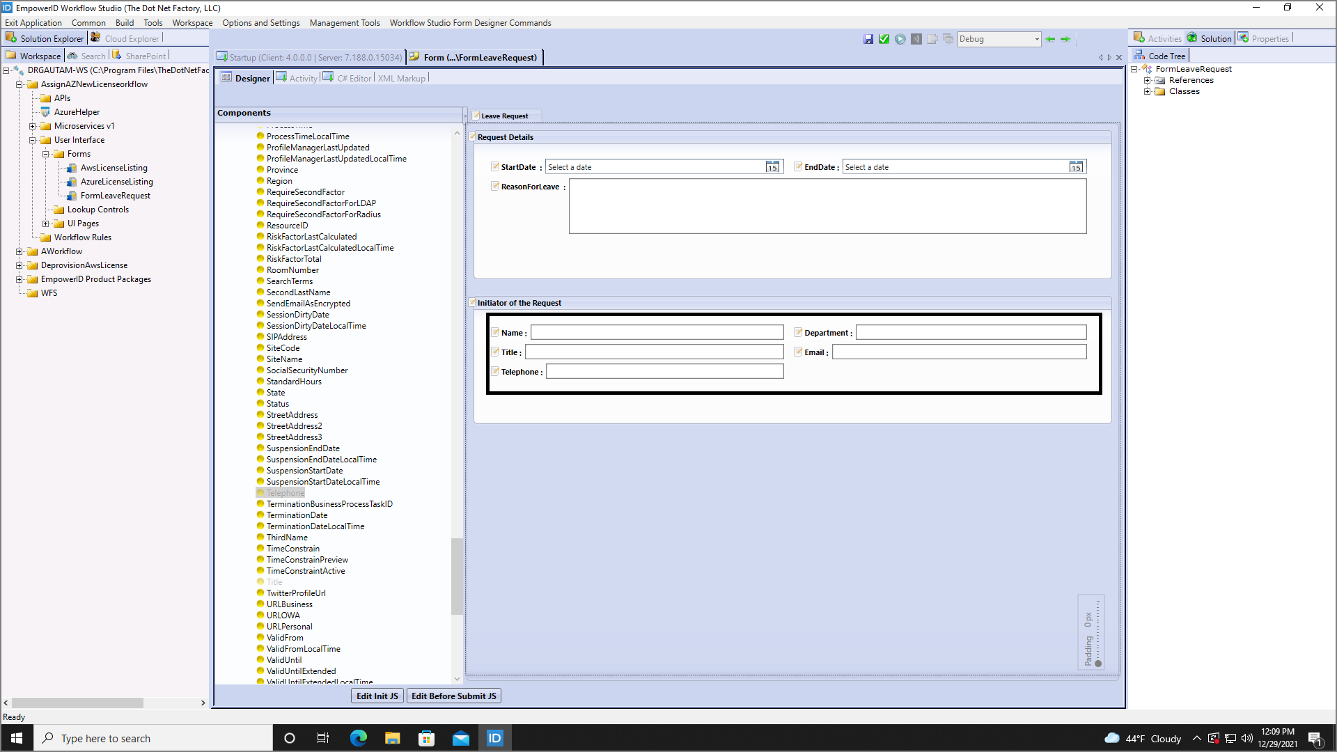 Initiator section with attributes
