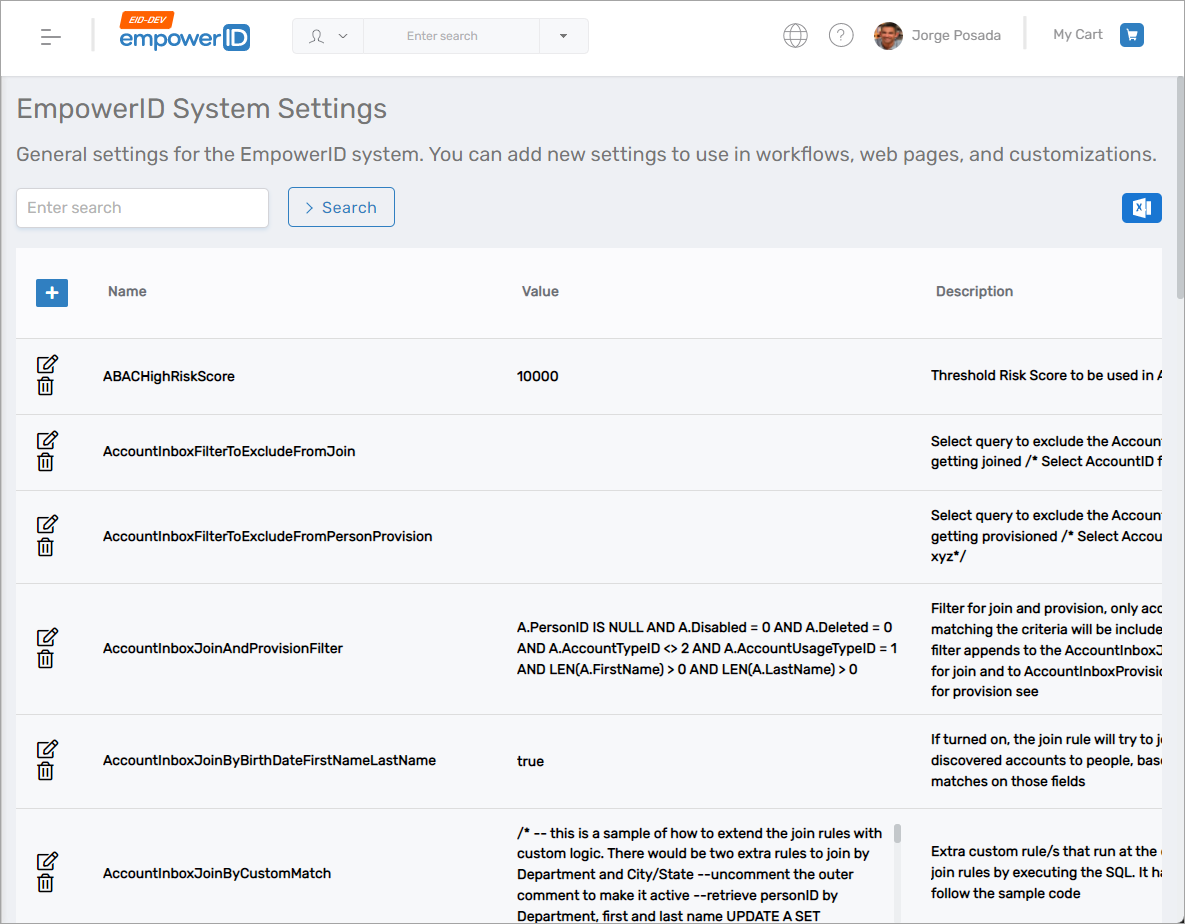 EmpowerID System Settings page