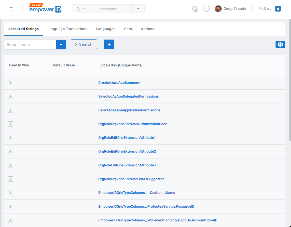 Locale Key Entry page