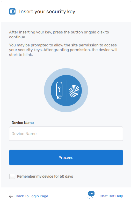 Security Key Setup Screen