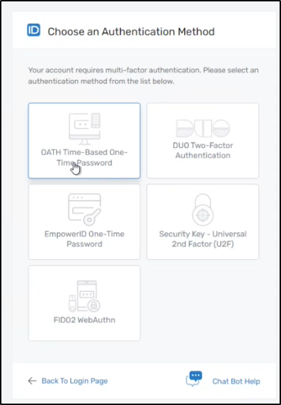 MFA selection screen