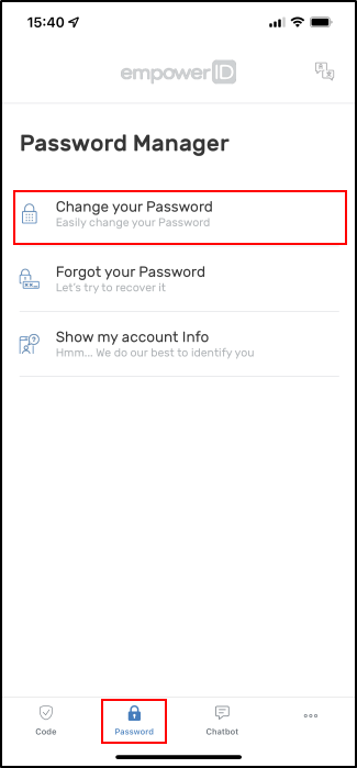 Change password option