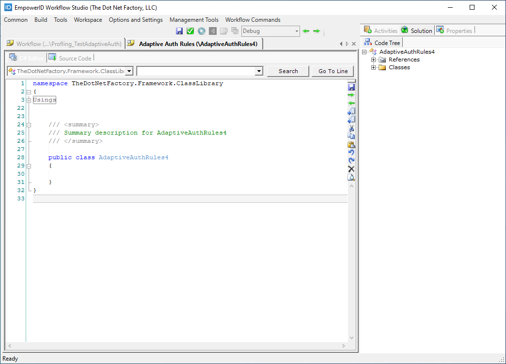 Rule stub in C# Editor