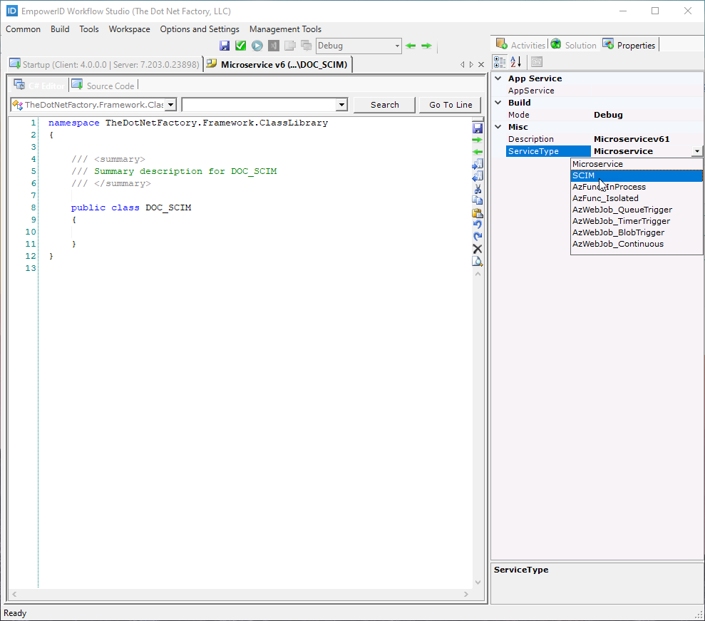 Select SCIM ServiceType
