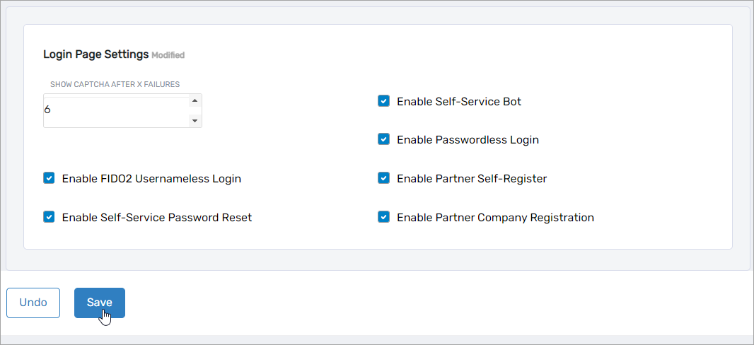 Edit login page settings