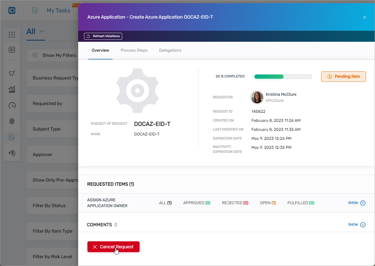 Cancel Request Option