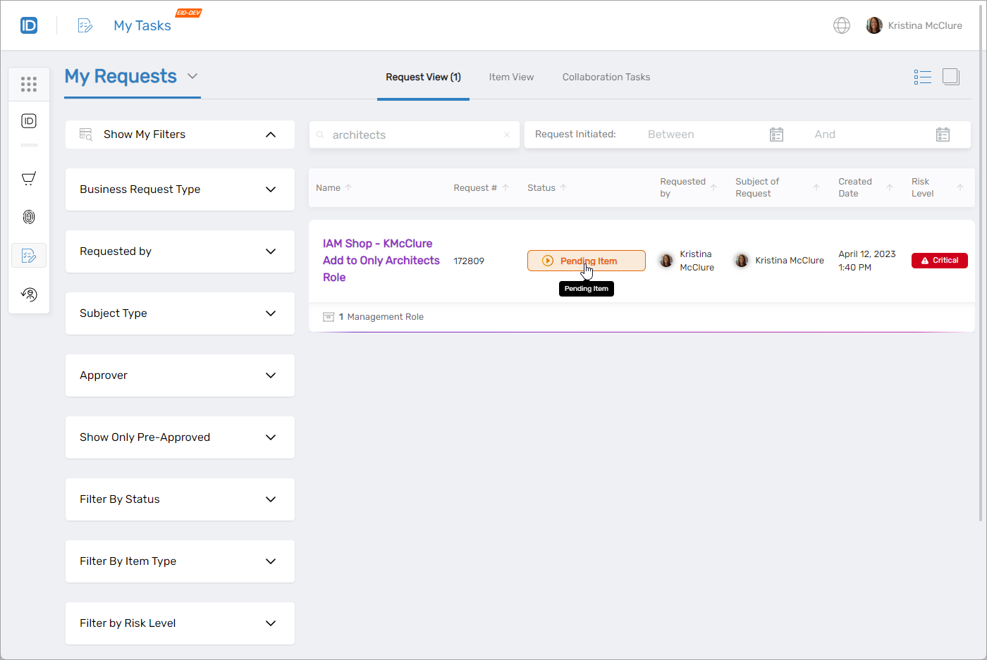 Pending Item Selection