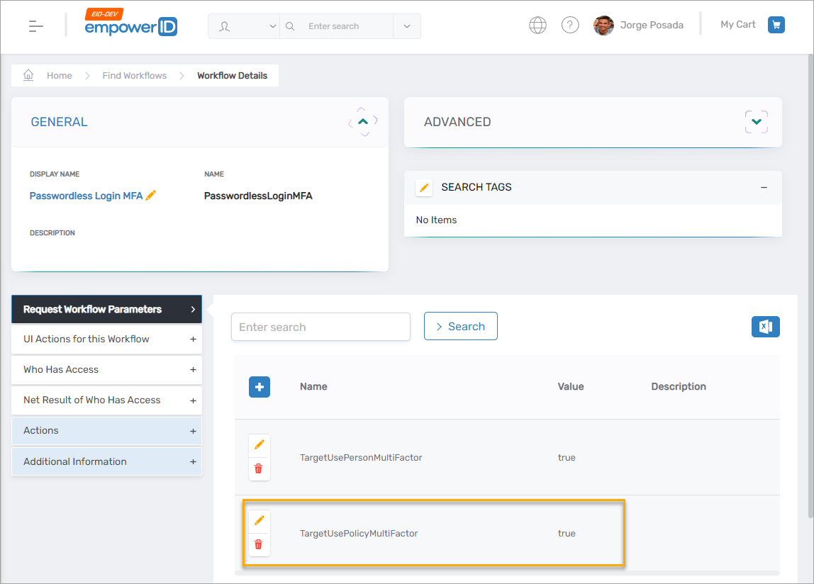 Edit Workflow Parameters