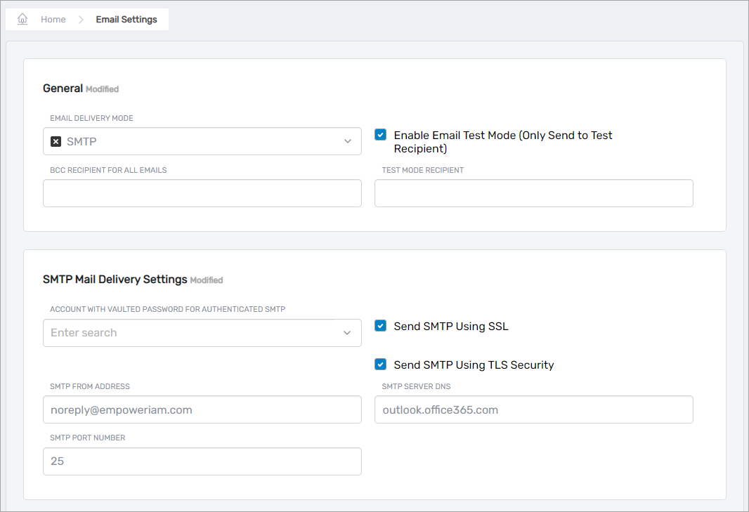 Email Delivery Mode selection