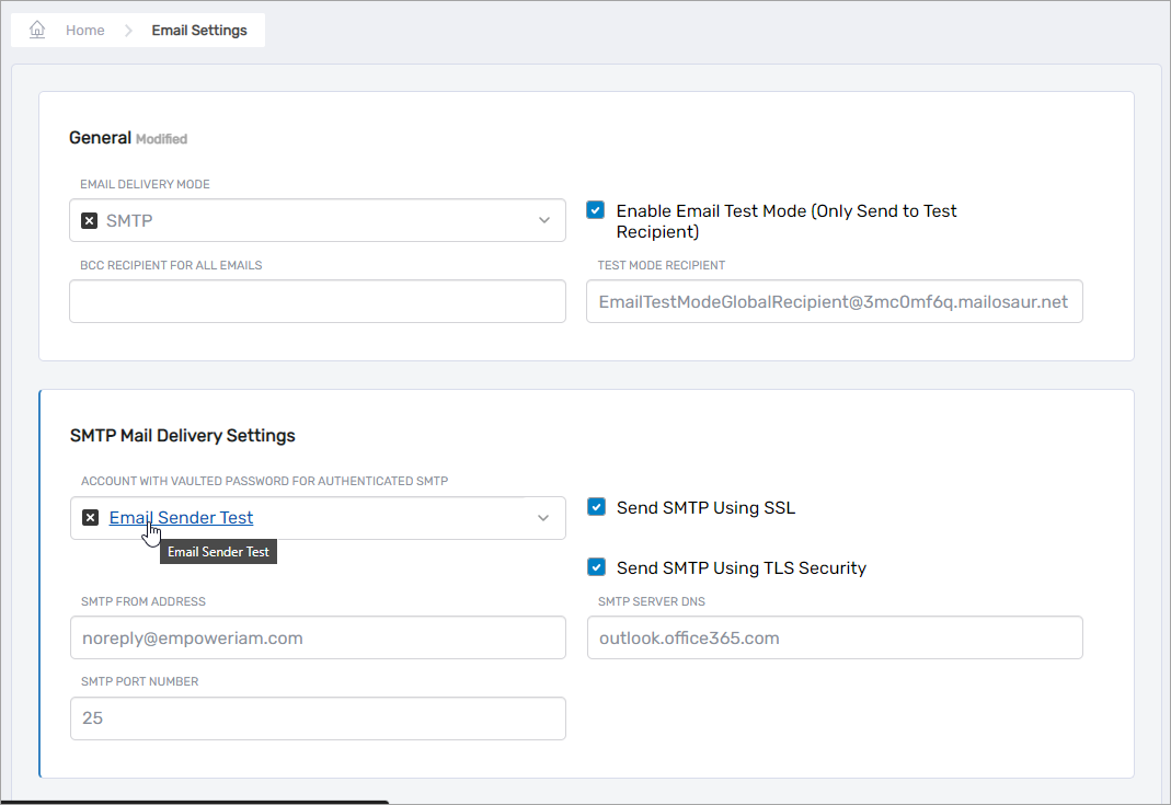 Account link in Email Settings