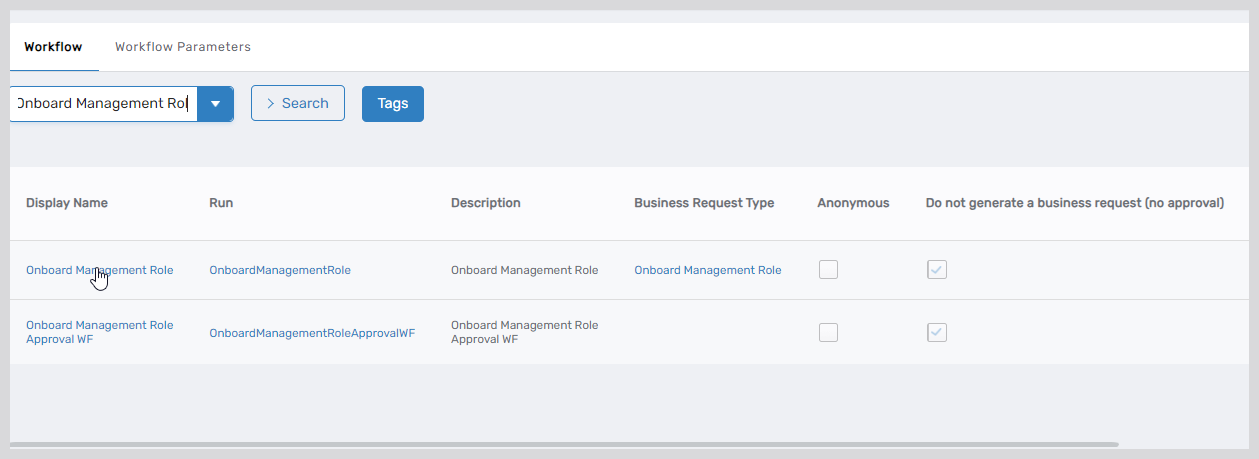 Workflow Search Results