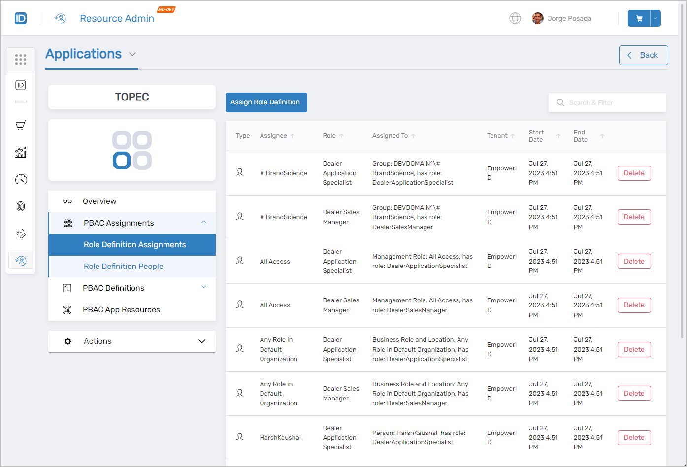 PBAC Assignments Tab