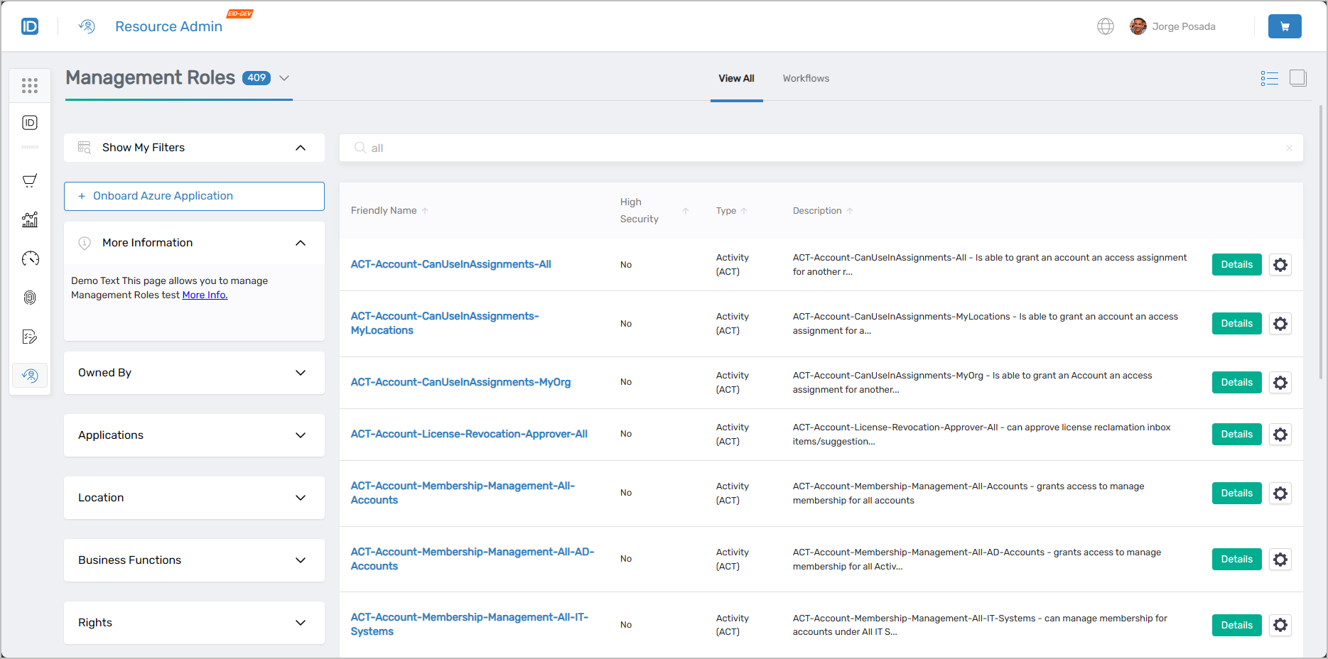 Management Roles Page Interface