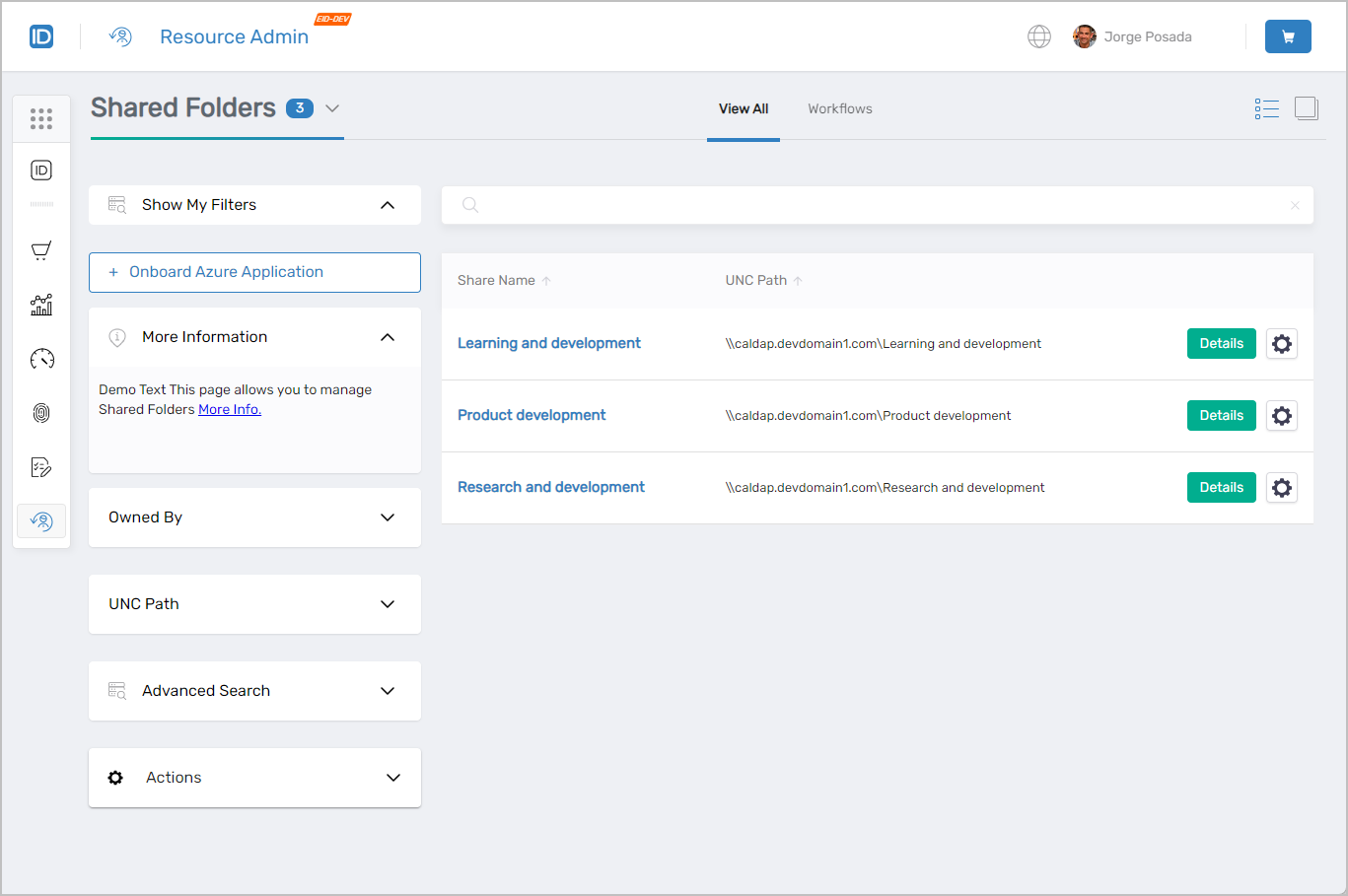 Shared Folders Page Interface